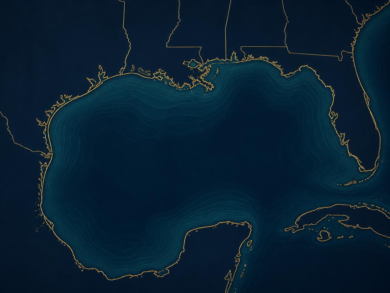 Chart of the Gulf of Mexico showing the Gulf Region coastline